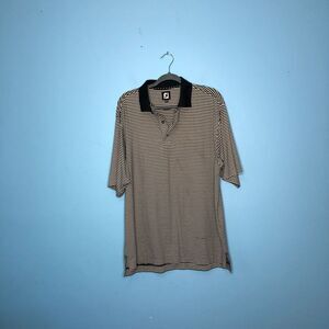 FootJoy Shirt Mens Medium Black Stripe Polo Golf Performance Embroidered Casual